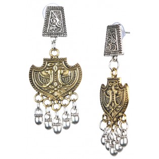 PEACOCK - DUAL TONE - Silver & Golden Oxidized Earrings Jhumka Jhumki Bali Imitation Indian Bollywood Ethnic Wedding Jewelry H48
